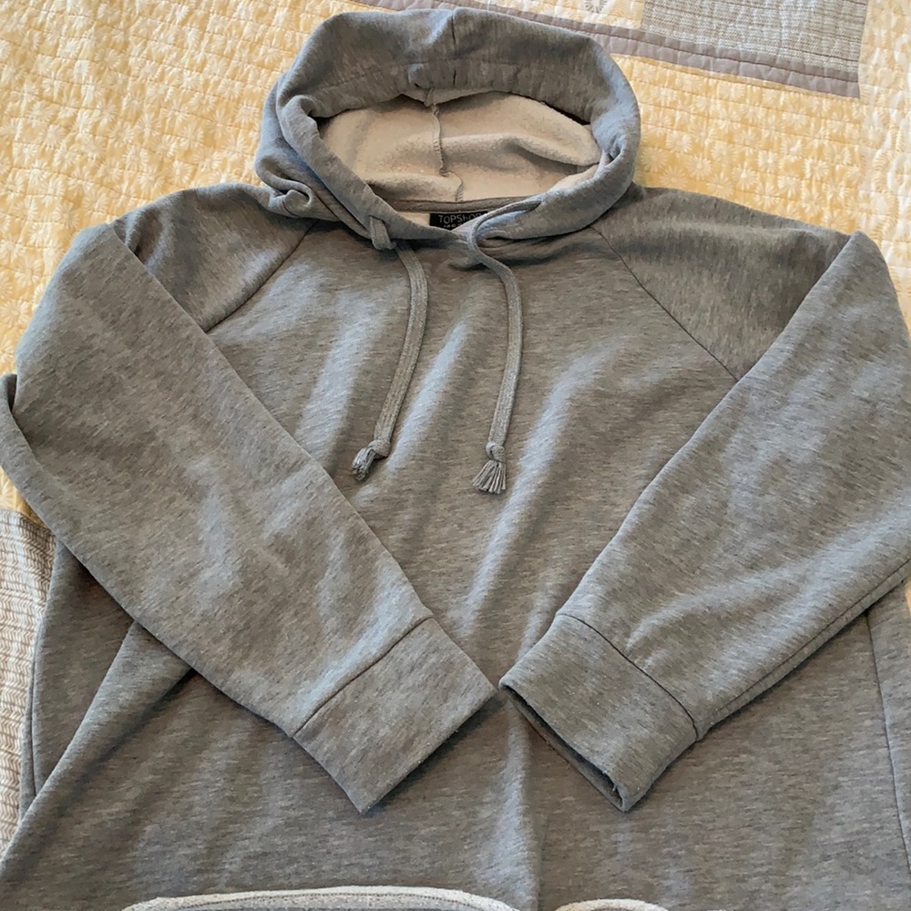 Grey cropped, hooded sweatshirt